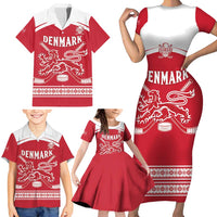 Custom Denmark Hockey Family Matching Short Sleeve Bodycon Dress and Hawaiian Shirt Come On Danish Lions