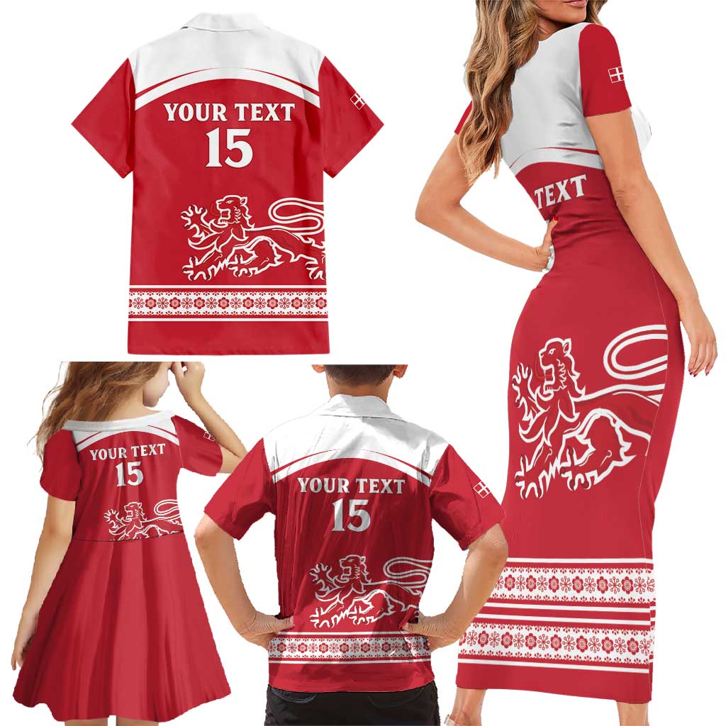Custom Denmark Hockey Family Matching Short Sleeve Bodycon Dress and Hawaiian Shirt Come On Danish Lions