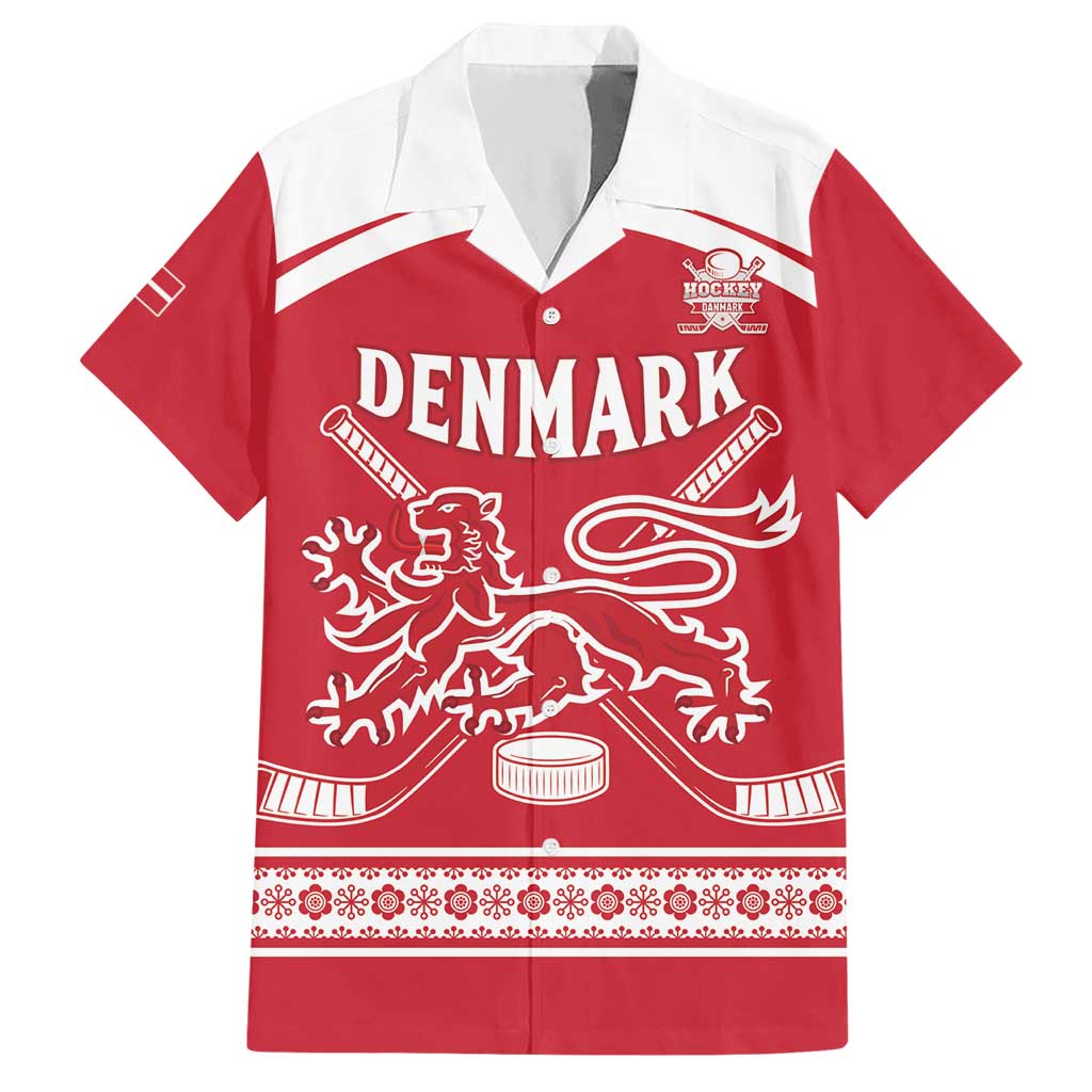Custom Denmark Hockey Family Matching Short Sleeve Bodycon Dress and Hawaiian Shirt Come On Danish Lions