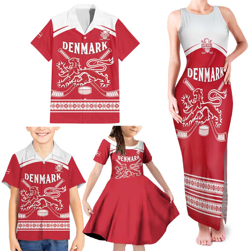 Custom Denmark Hockey Family Matching Tank Maxi Dress and Hawaiian Shirt Come On Danish Lions