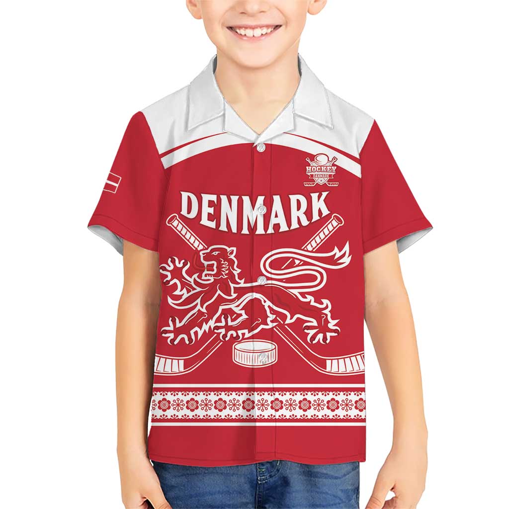 Custom Denmark Hockey Kid Hawaiian Shirt Come On Danish Lions