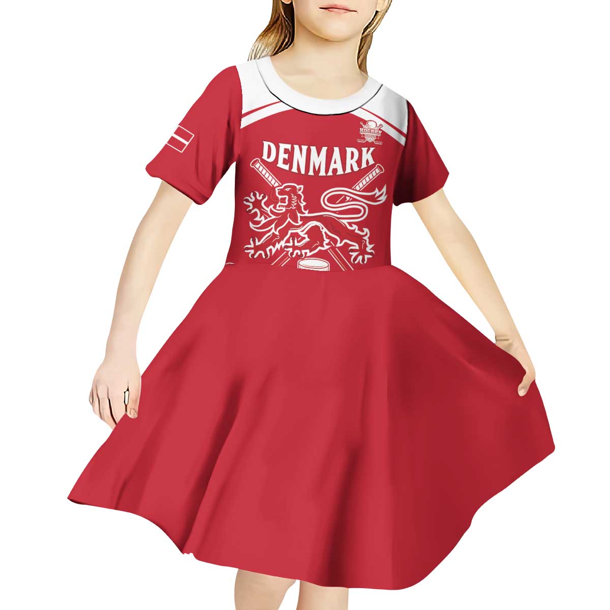 Custom Denmark Hockey Kid Short Sleeve Dress Come On Danish Lions