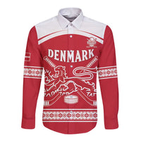 Custom Denmark Hockey Long Sleeve Button Shirt Come On Danish Lions