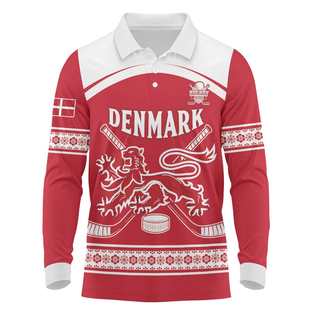 Custom Denmark Hockey Long Sleeve Polo Shirt Come On Danish Lions