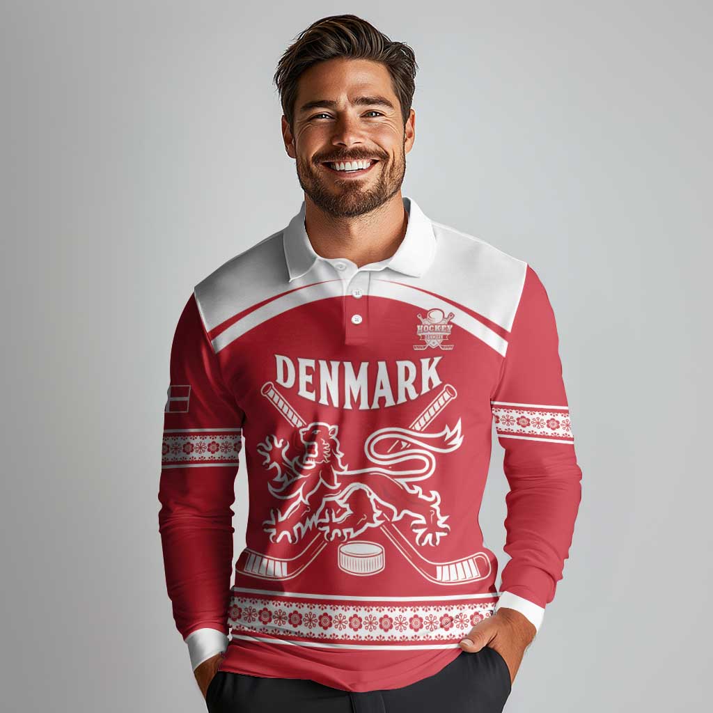 Custom Denmark Hockey Long Sleeve Polo Shirt Come On Danish Lions