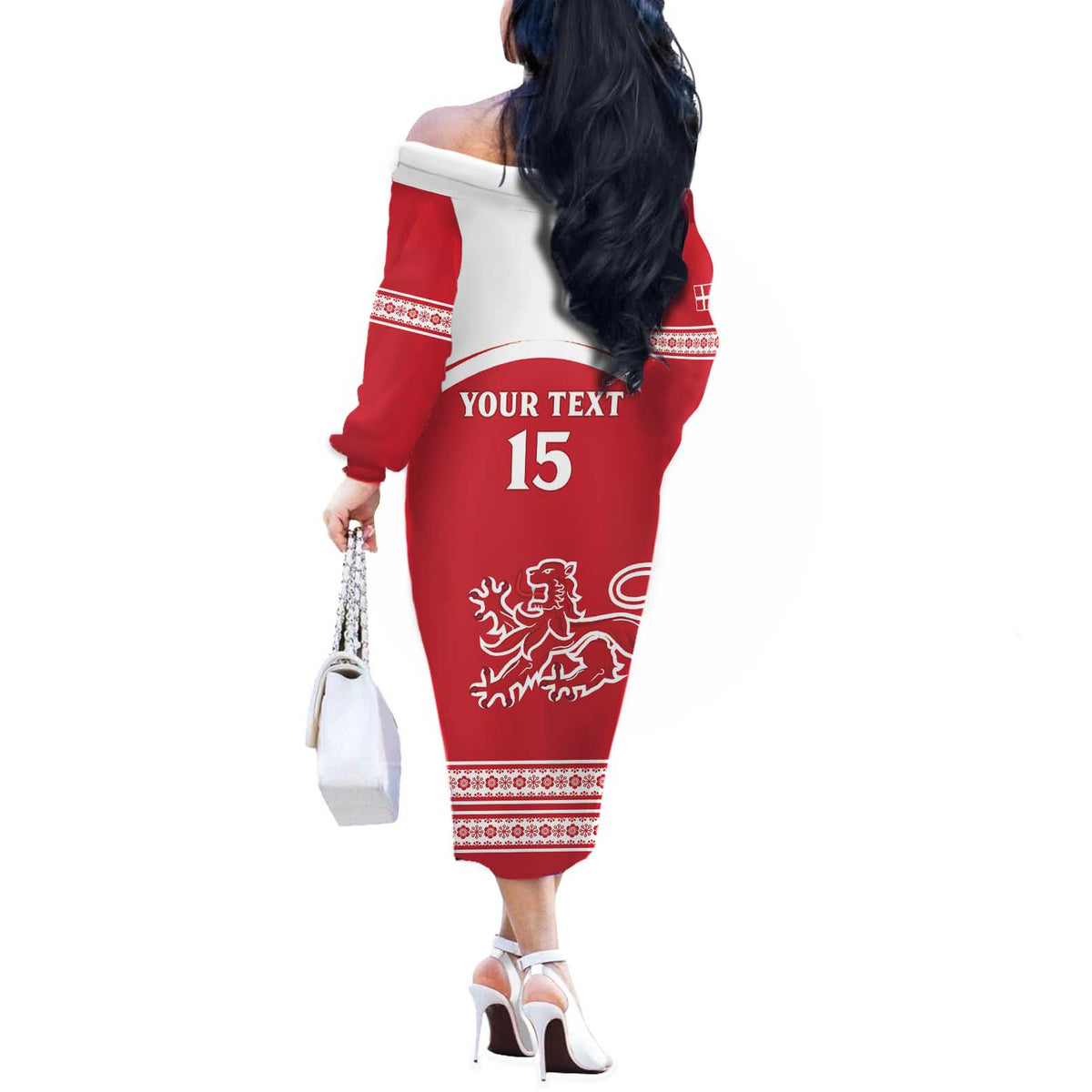 Custom Denmark Hockey Off The Shoulder Long Sleeve Dress Come On Danish Lions
