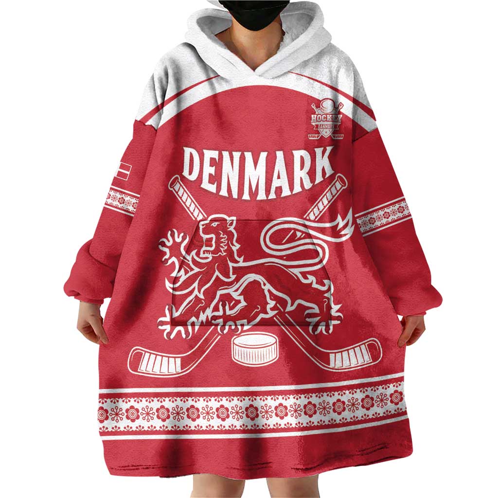 Custom Denmark Hockey Wearable Blanket Hoodie Come On Danish Lions