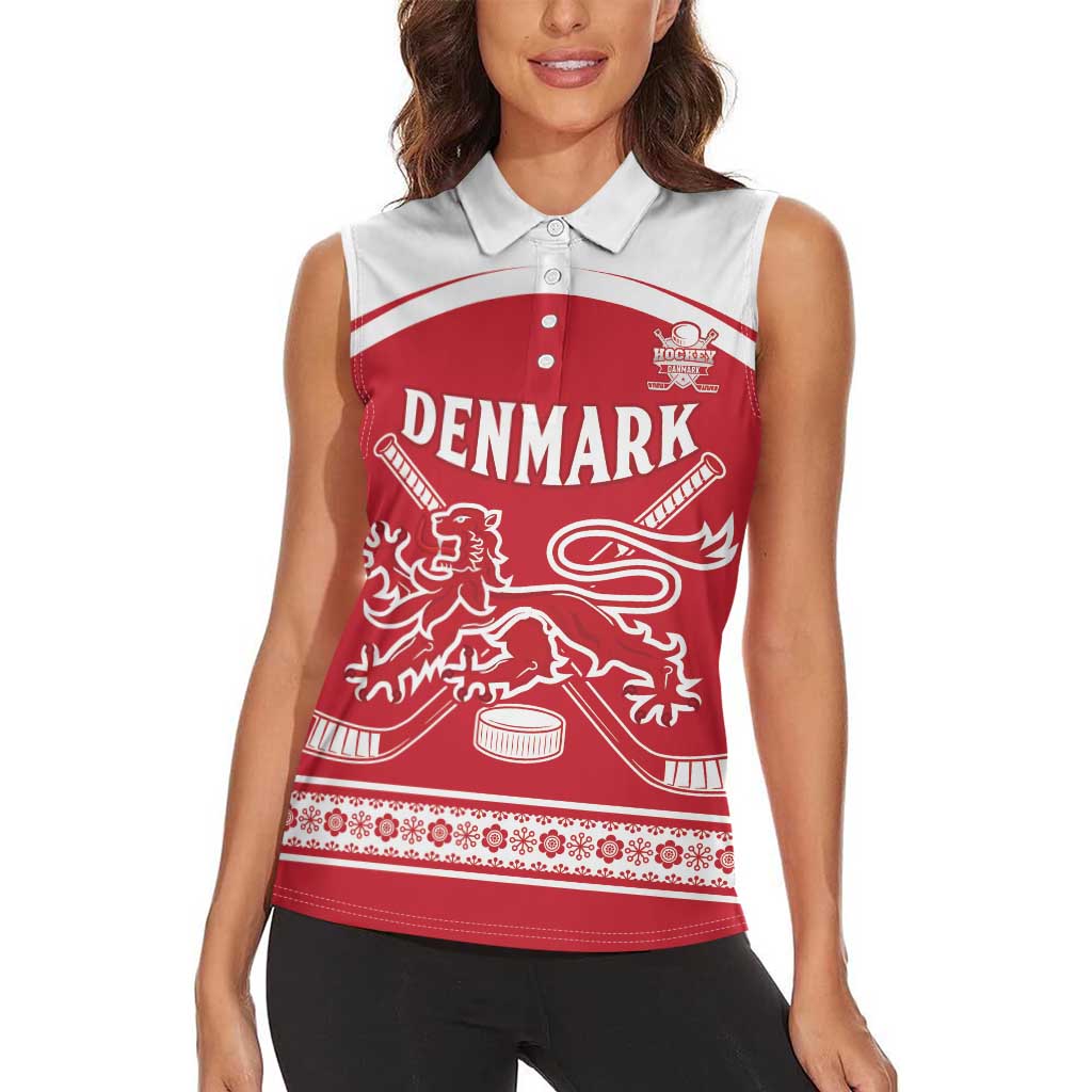 Custom Denmark Hockey Women Sleeveless Polo Shirt Come On Danish Lions