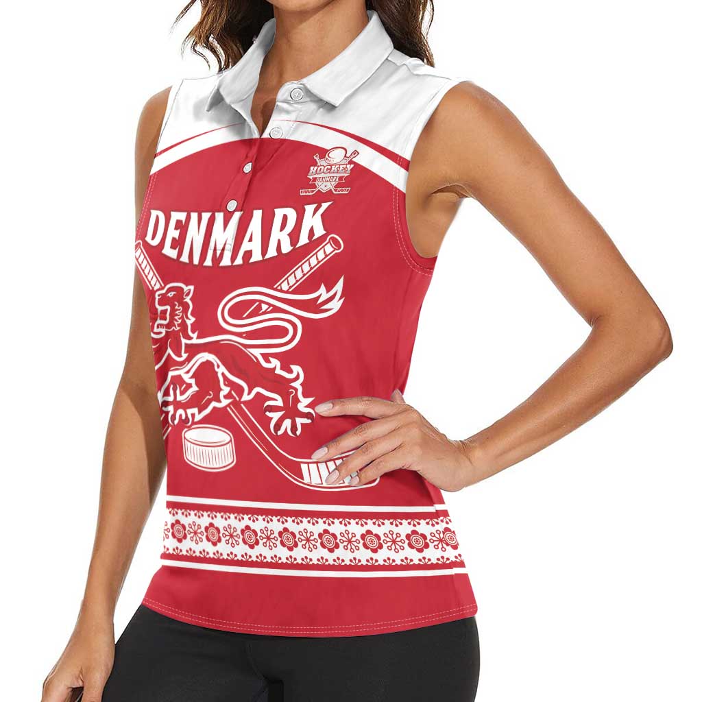 Custom Denmark Hockey Women Sleeveless Polo Shirt Come On Danish Lions