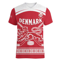 Custom Denmark Hockey Women V-Neck T-Shirt Come On Danish Lions