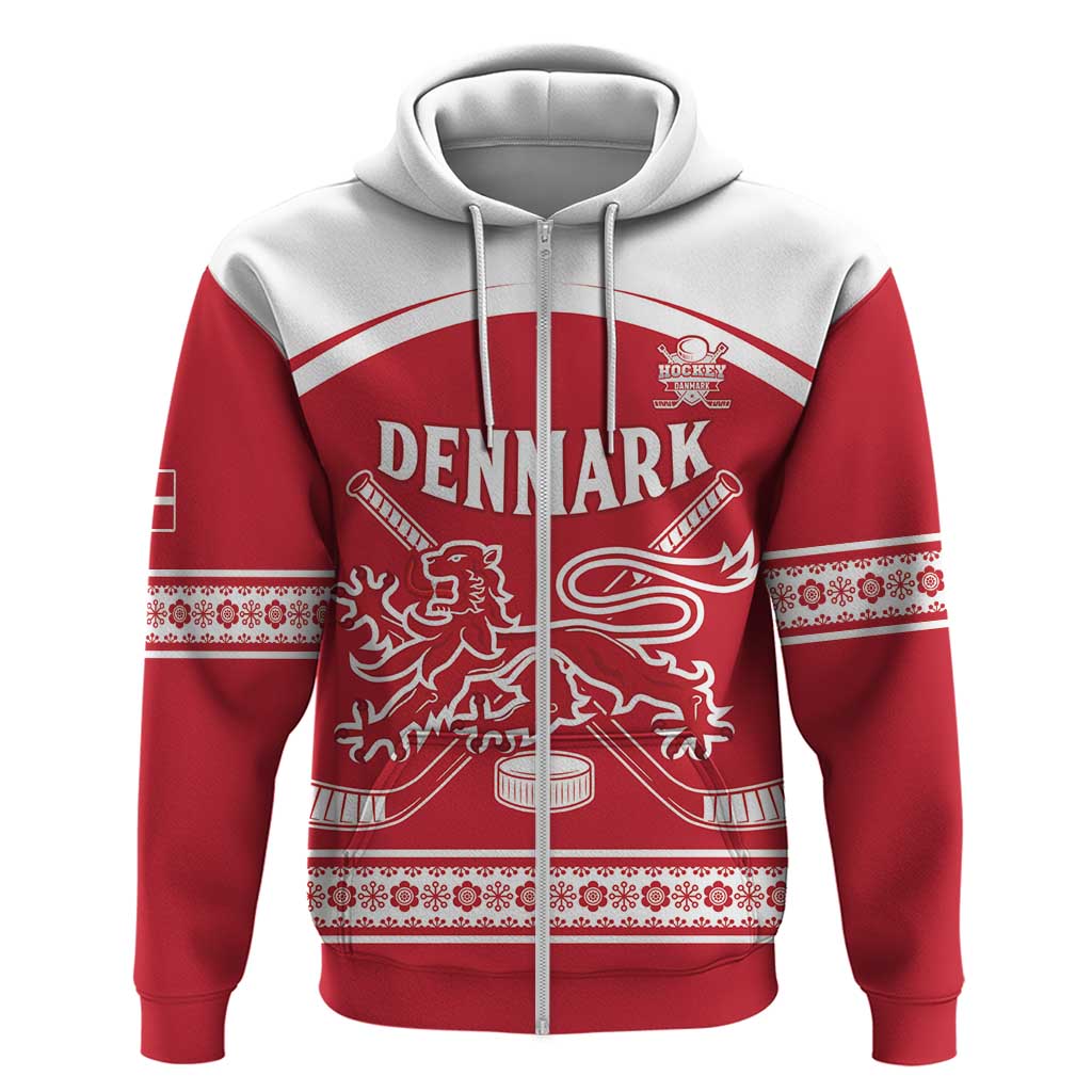 Custom Denmark Hockey Zip Hoodie Come On Danish Lions