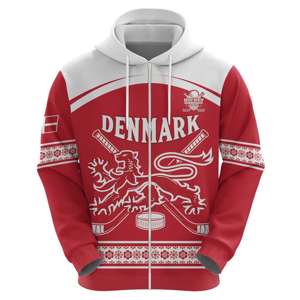 Custom Denmark Hockey Zip Hoodie Come On Danish Lions