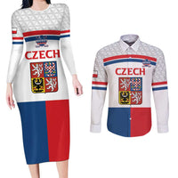 Custom Czech Hockey Couples Matching Long Sleeve Bodycon Dress and Long Sleeve Button Shirt Go Cesko