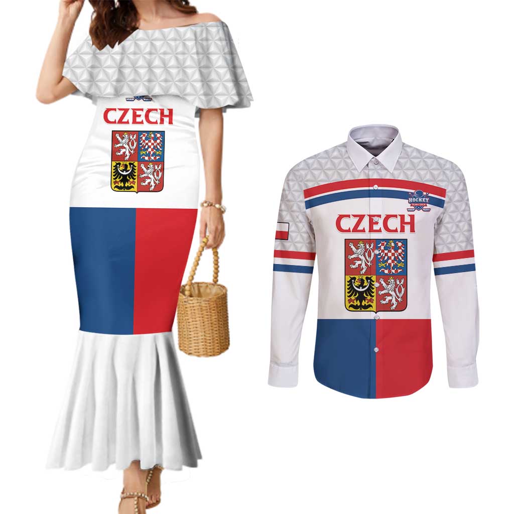 Custom Czech Hockey Couples Matching Mermaid Dress and Long Sleeve Button Shirt Go Cesko