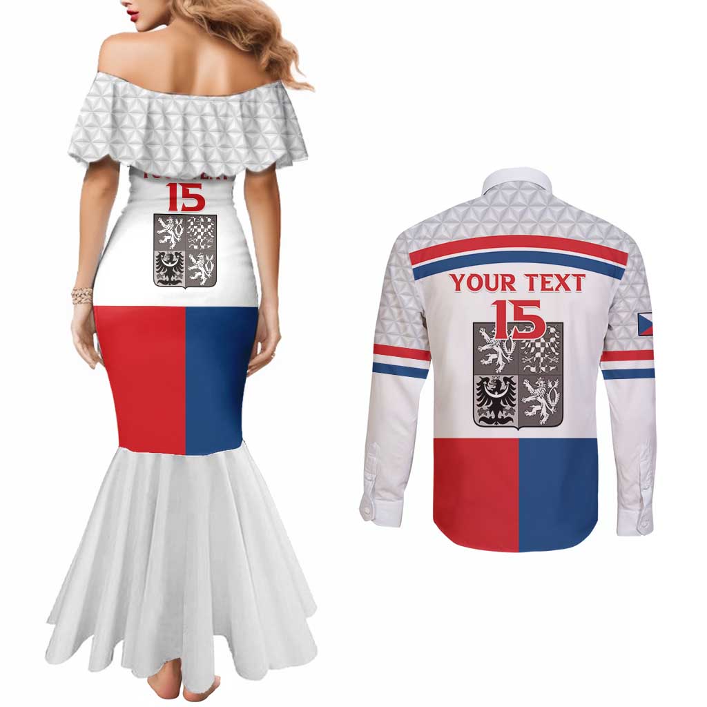 Custom Czech Hockey Couples Matching Mermaid Dress and Long Sleeve Button Shirt Go Cesko