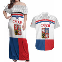 Custom Czech Hockey Couples Matching Off Shoulder Maxi Dress and Hawaiian Shirt Go Cesko