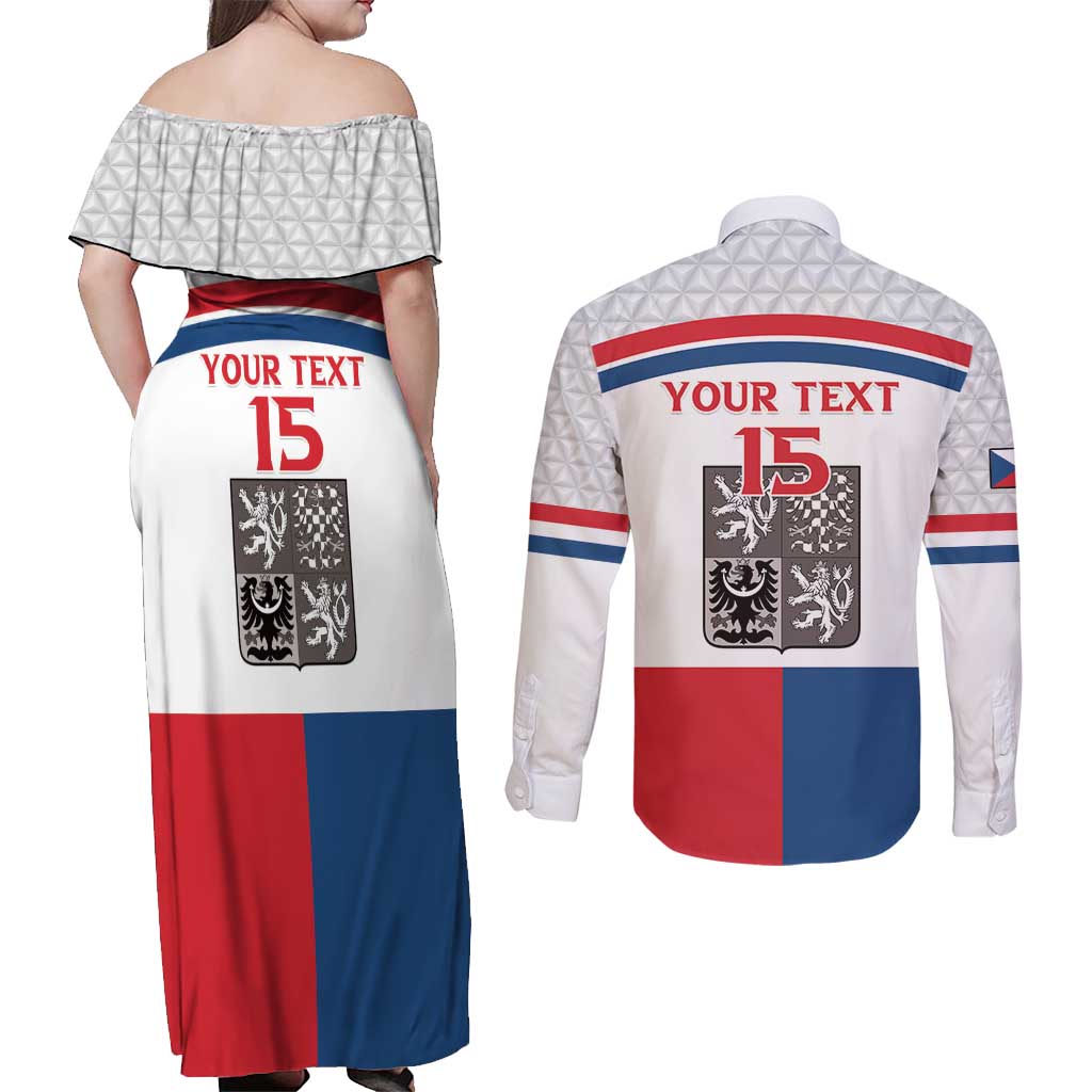Custom Czech Hockey Couples Matching Off Shoulder Maxi Dress and Long Sleeve Button Shirt Go Cesko