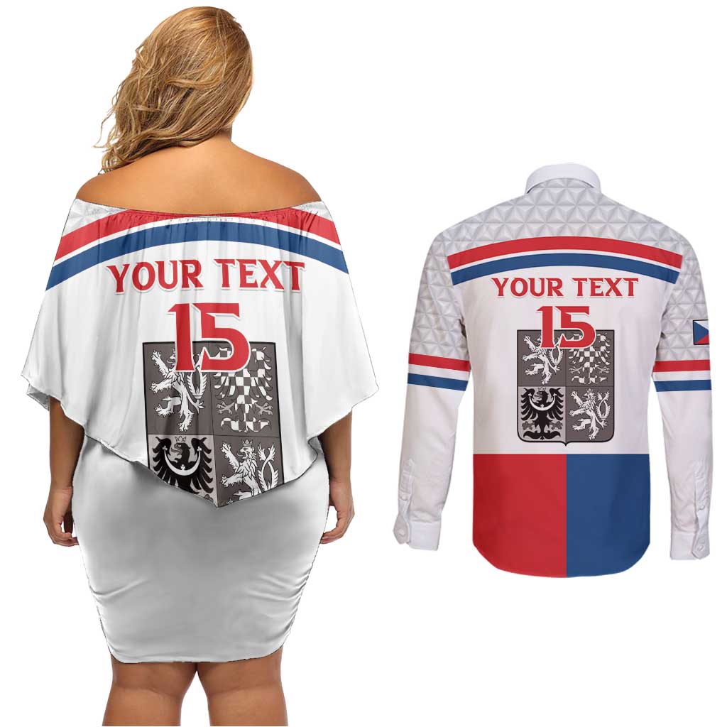 Custom Czech Hockey Couples Matching Off Shoulder Short Dress and Long Sleeve Button Shirt Go Cesko