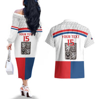 Custom Czech Hockey Couples Matching Off The Shoulder Long Sleeve Dress and Hawaiian Shirt Go Cesko