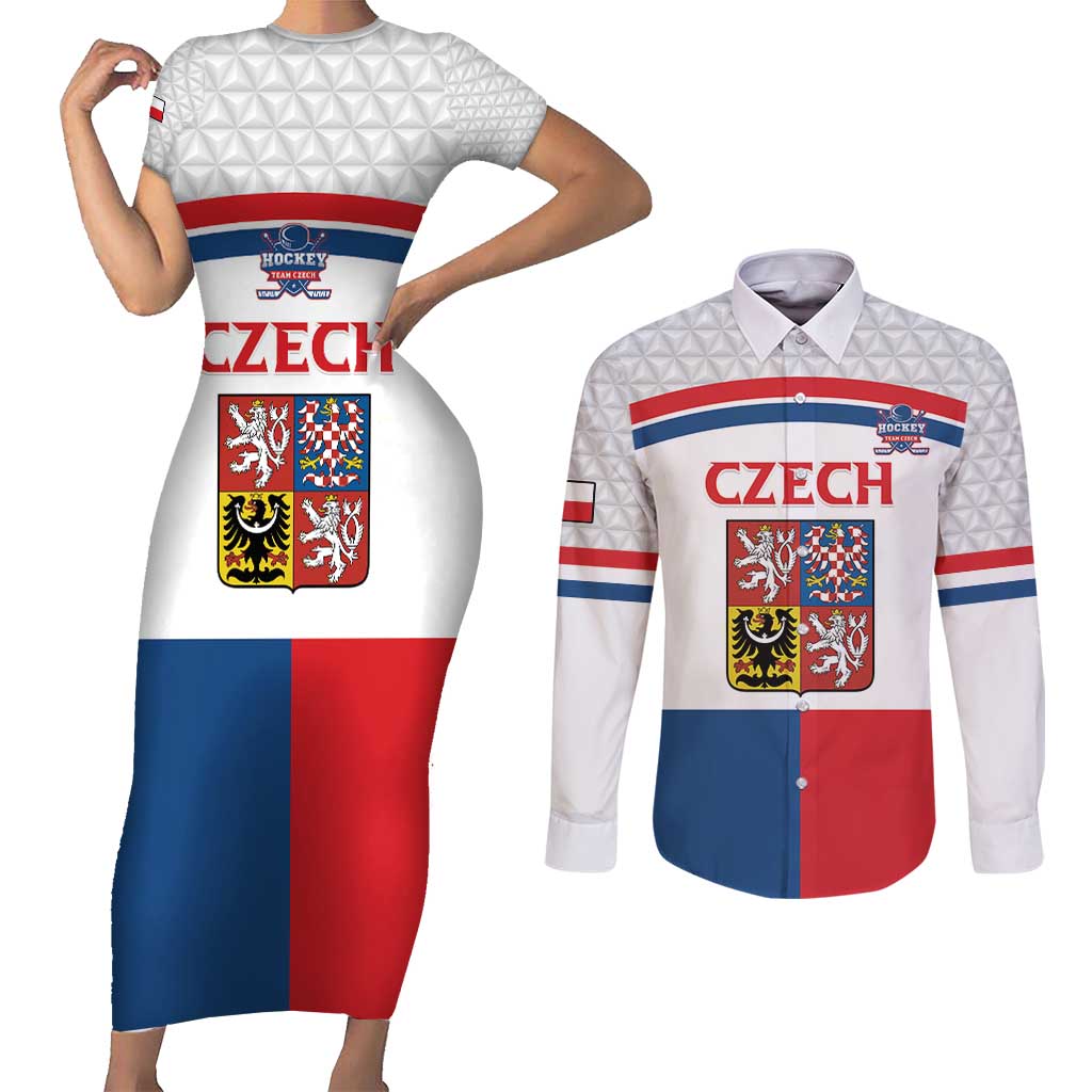 Custom Czech Hockey Couples Matching Short Sleeve Bodycon Dress and Long Sleeve Button Shirt Go Cesko