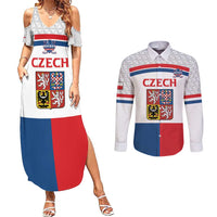 Custom Czech Hockey Couples Matching Summer Maxi Dress and Long Sleeve Button Shirt Go Cesko