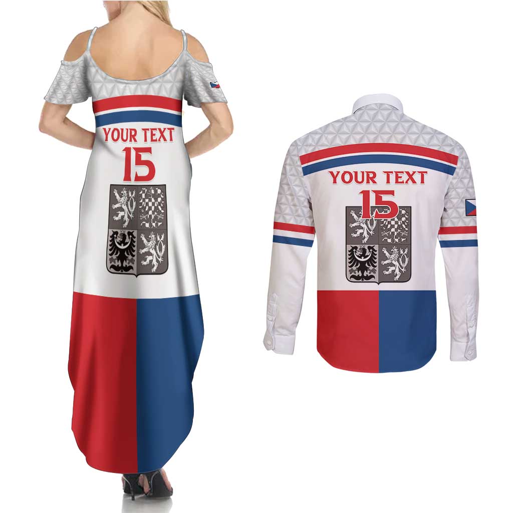 Custom Czech Hockey Couples Matching Summer Maxi Dress and Long Sleeve Button Shirt Go Cesko