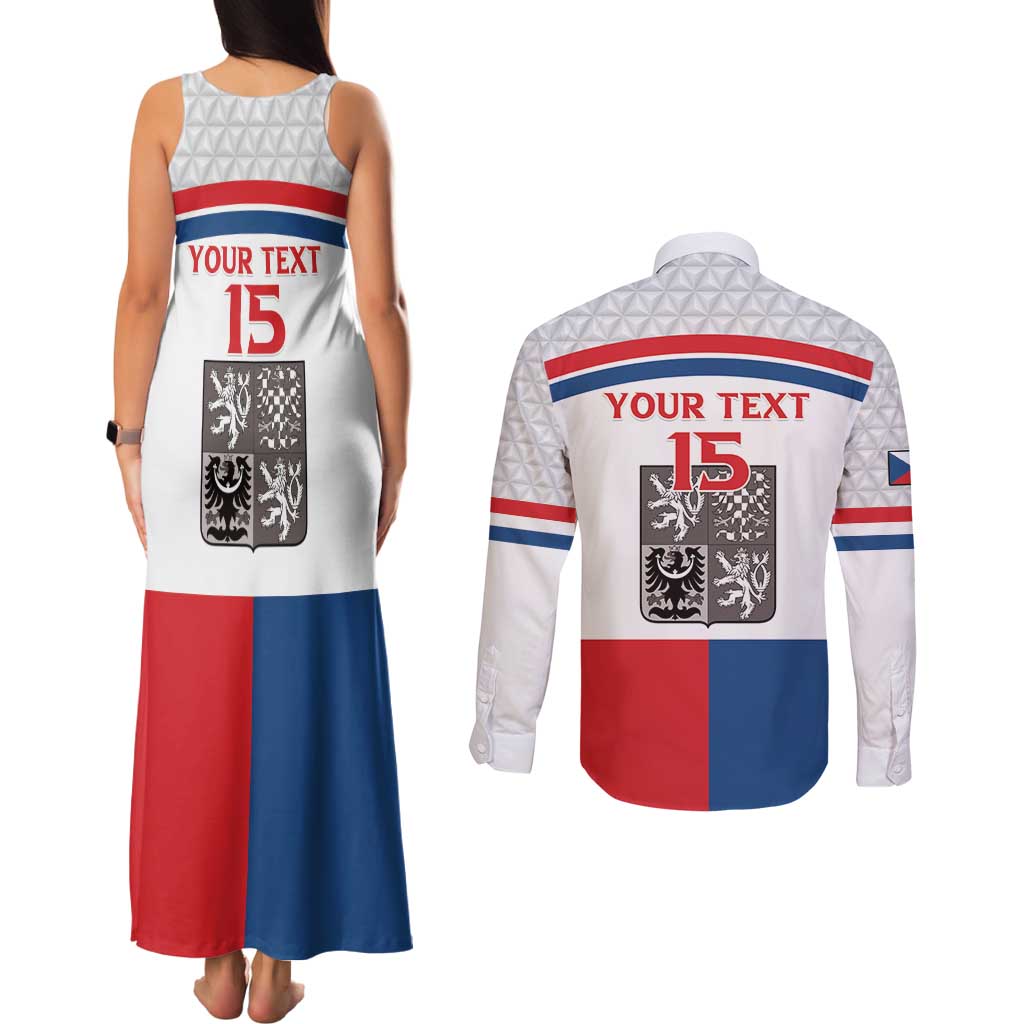 Custom Czech Hockey Couples Matching Tank Maxi Dress and Long Sleeve Button Shirt Go Cesko
