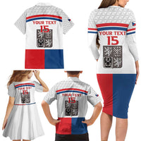 Custom Czech Hockey Family Matching Long Sleeve Bodycon Dress and Hawaiian Shirt Go Cesko