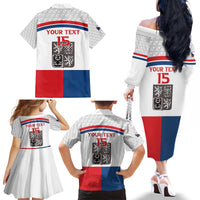Custom Czech Hockey Family Matching Off The Shoulder Long Sleeve Dress and Hawaiian Shirt Go Cesko