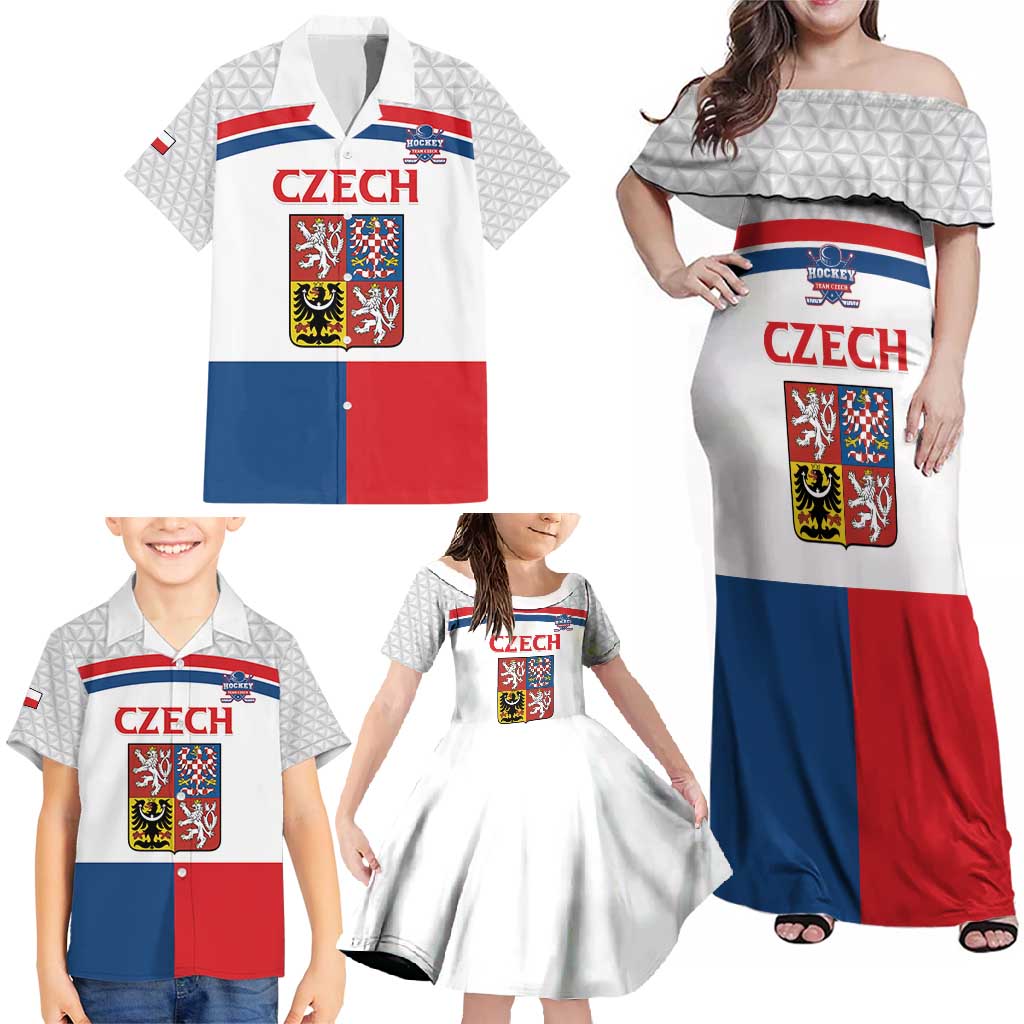 Custom Czech Hockey Family Matching Off Shoulder Maxi Dress and Hawaiian Shirt Go Cesko