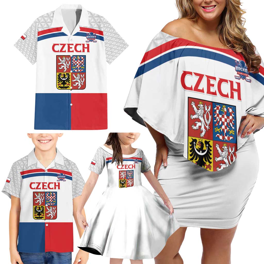 Custom Czech Hockey Family Matching Off Shoulder Short Dress and Hawaiian Shirt Go Cesko