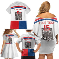 Custom Czech Hockey Family Matching Off Shoulder Short Dress and Hawaiian Shirt Go Cesko