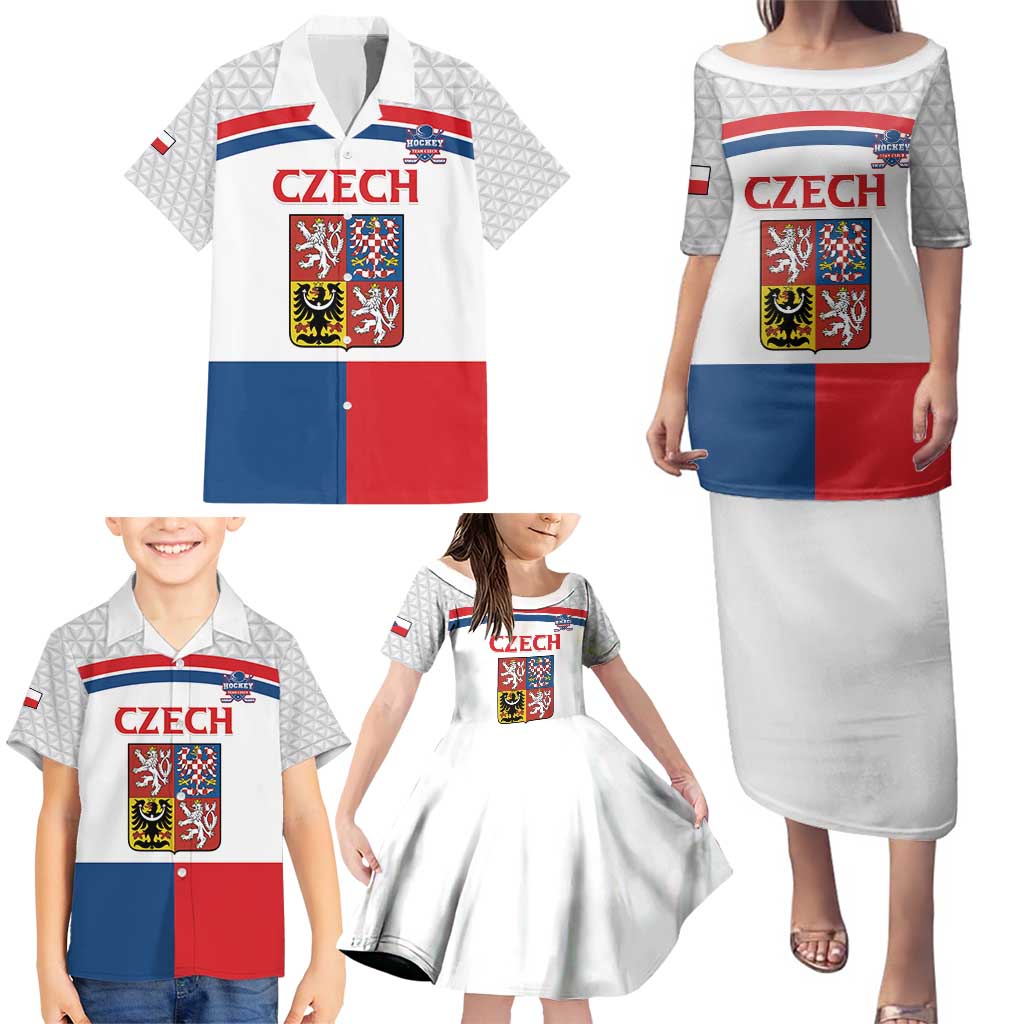 Custom Czech Hockey Family Matching Puletasi and Hawaiian Shirt Go Cesko