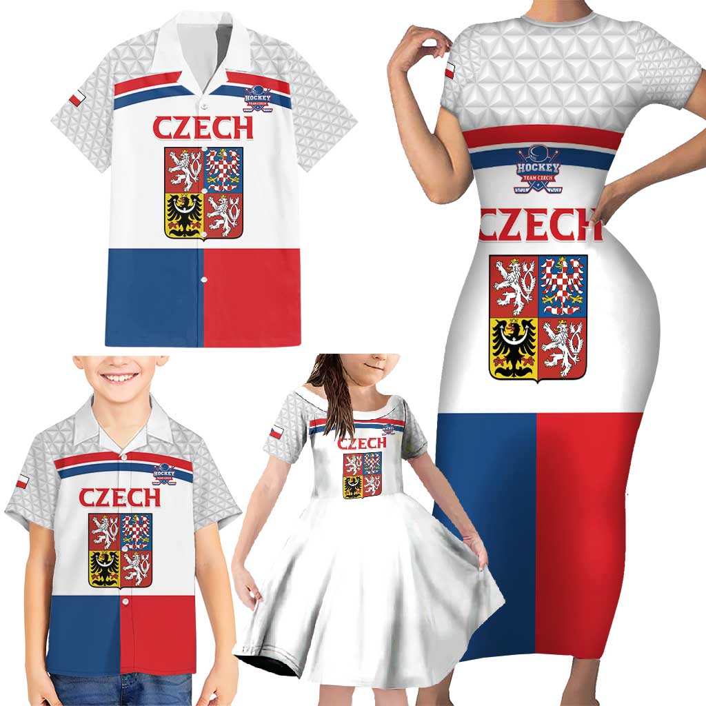 Custom Czech Hockey Family Matching Short Sleeve Bodycon Dress and Hawaiian Shirt Go Cesko