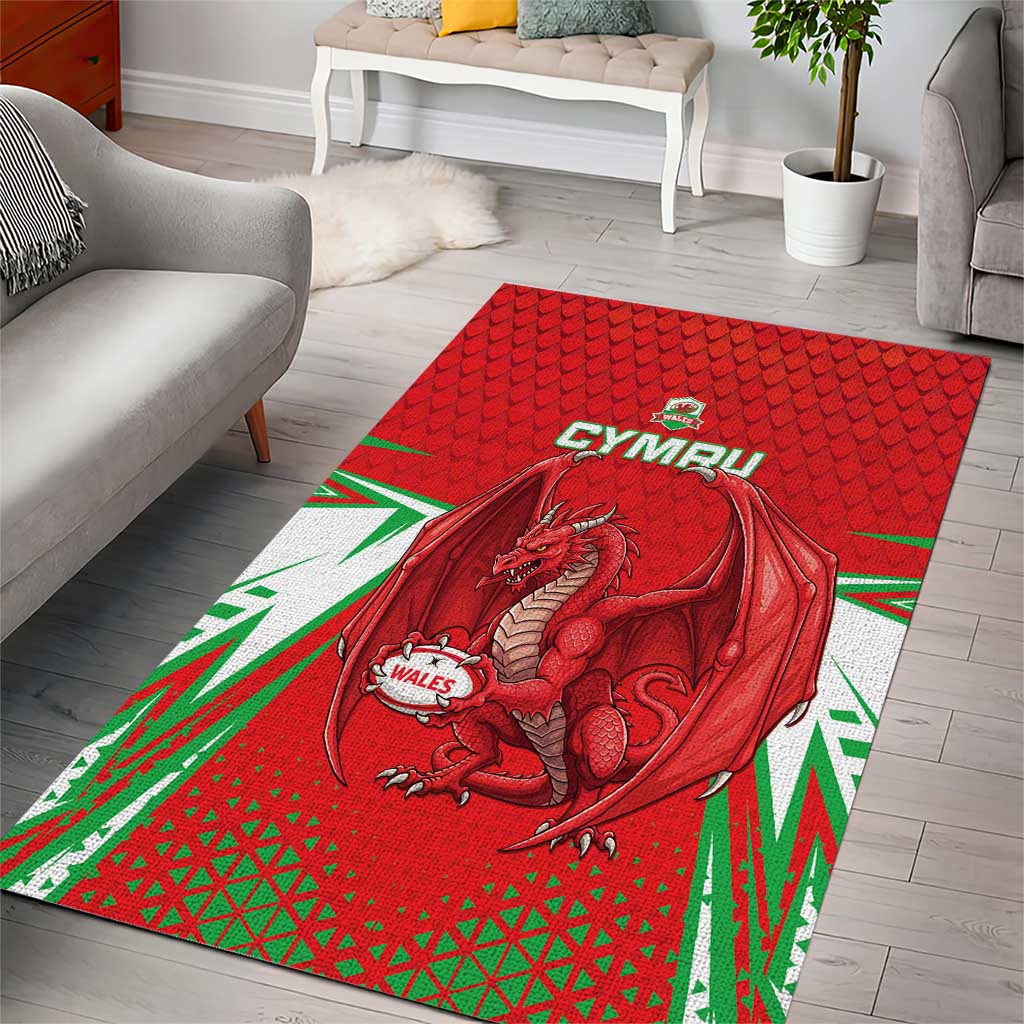 Wales Rugby Custom Area Rug Dragon Scales Style - Wonder Print Shop