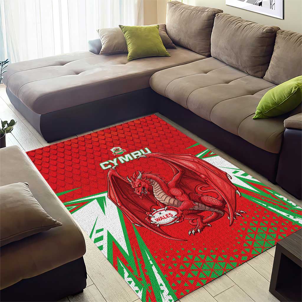 Wales Rugby Custom Area Rug Dragon Scales Style - Wonder Print Shop