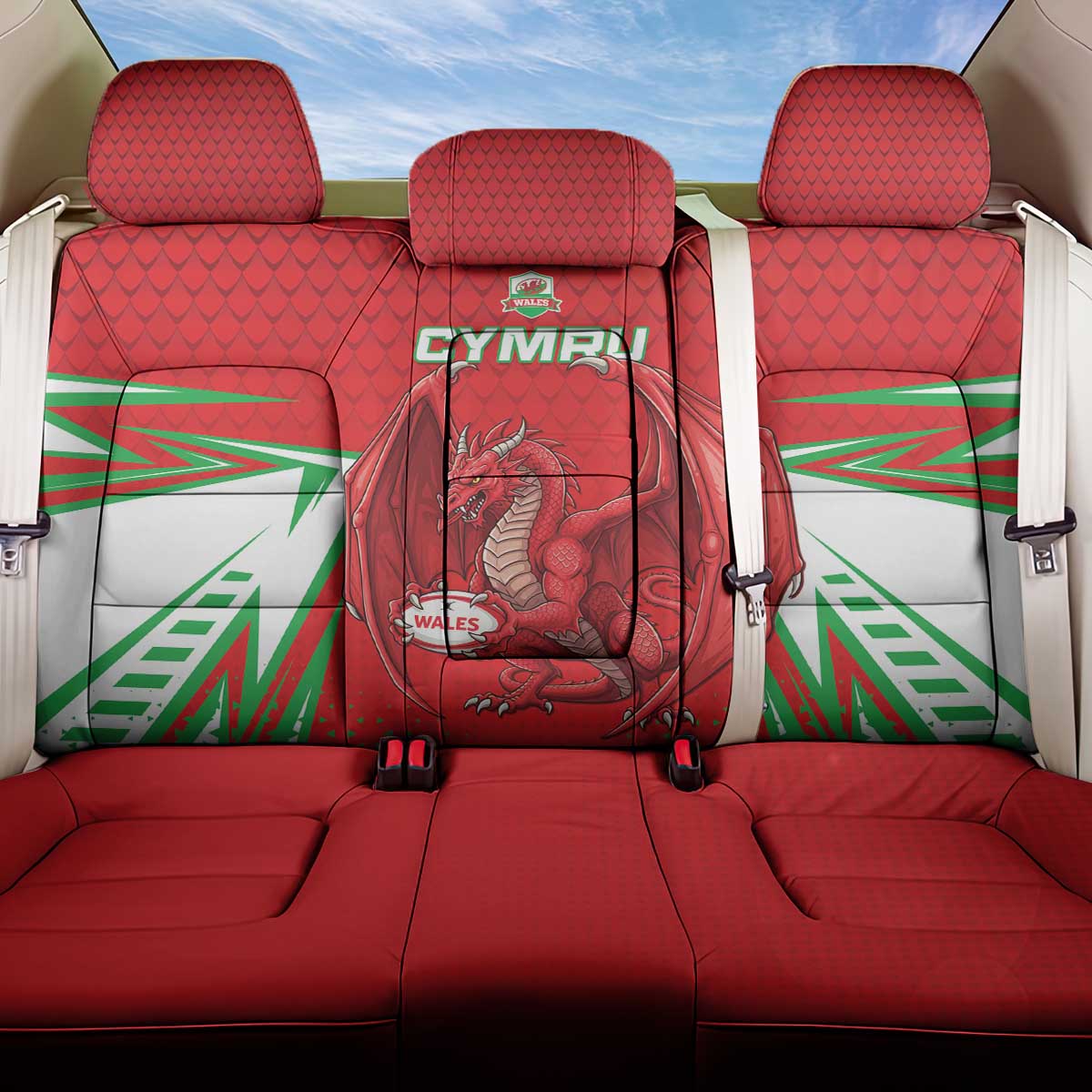 Wales Rugby Custom Back Car Seat Cover Dragon Scales Style - Wonder Print Shop