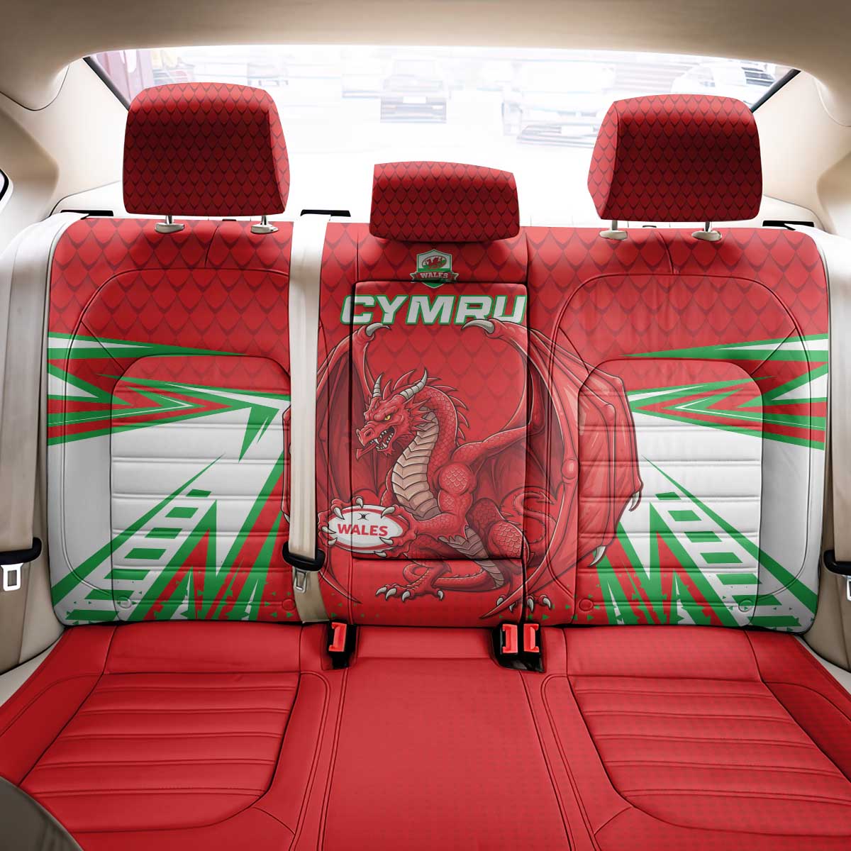 Wales Rugby Custom Back Car Seat Cover Dragon Scales Style - Wonder Print Shop