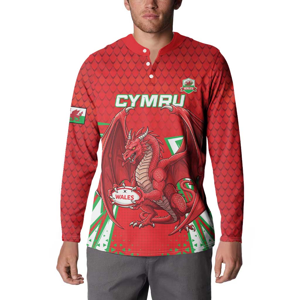 Wales Rugby Custom Button Sweatshirt Dragon Scales Style - Wonder Print Shop