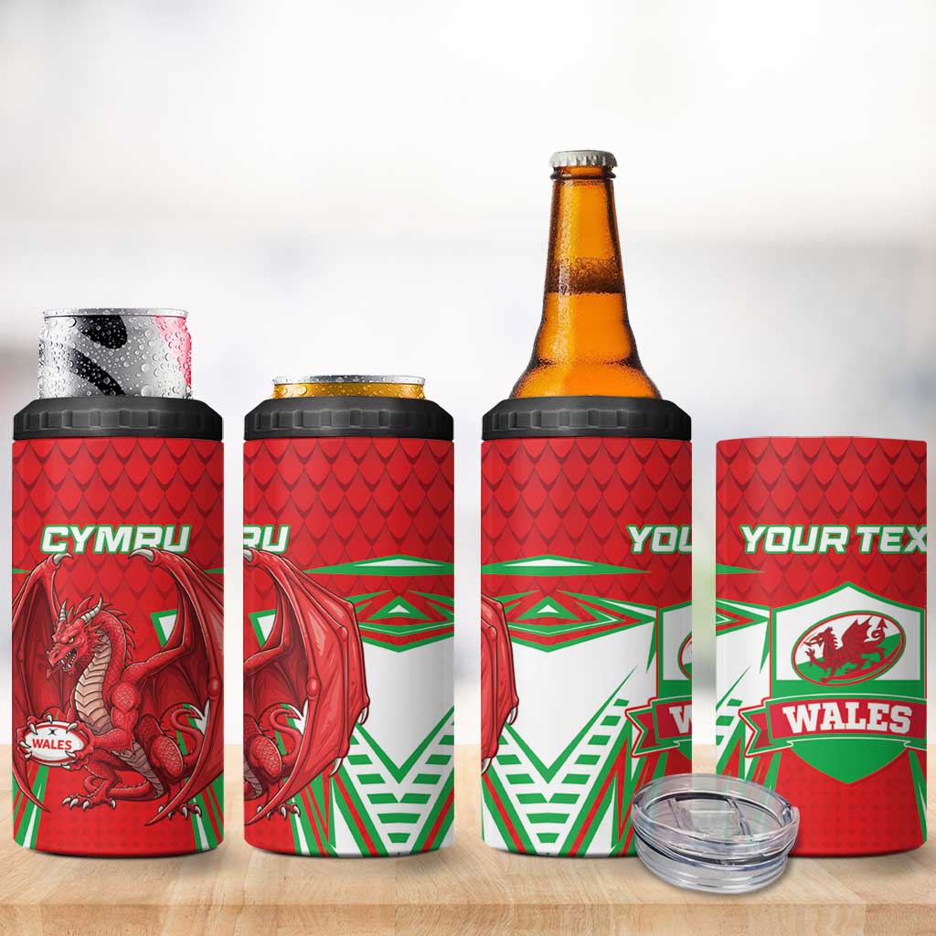 Wales Rugby Custom 4 in 1 Can Cooler Tumbler Dragon Scales Style - Wonder Print Shop
