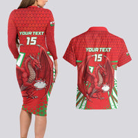 Wales Rugby Custom Couples Matching Long Sleeve Bodycon Dress and Hawaiian Shirt Dragon Scales Style - Wonder Print Shop