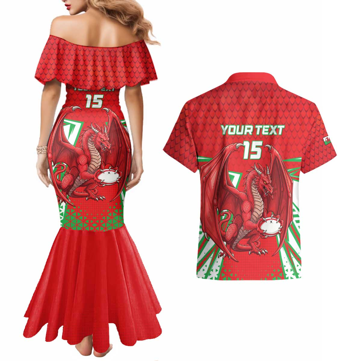 Wales Rugby Custom Couples Matching Mermaid Dress and Hawaiian Shirt Dragon Scales Style - Wonder Print Shop