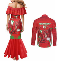 Wales Rugby Custom Couples Matching Mermaid Dress and Long Sleeve Button Shirt Dragon Scales Style - Wonder Print Shop
