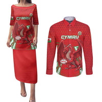 Wales Rugby Custom Couples Matching Puletasi and Long Sleeve Button Shirt Dragon Scales Style - Wonder Print Shop