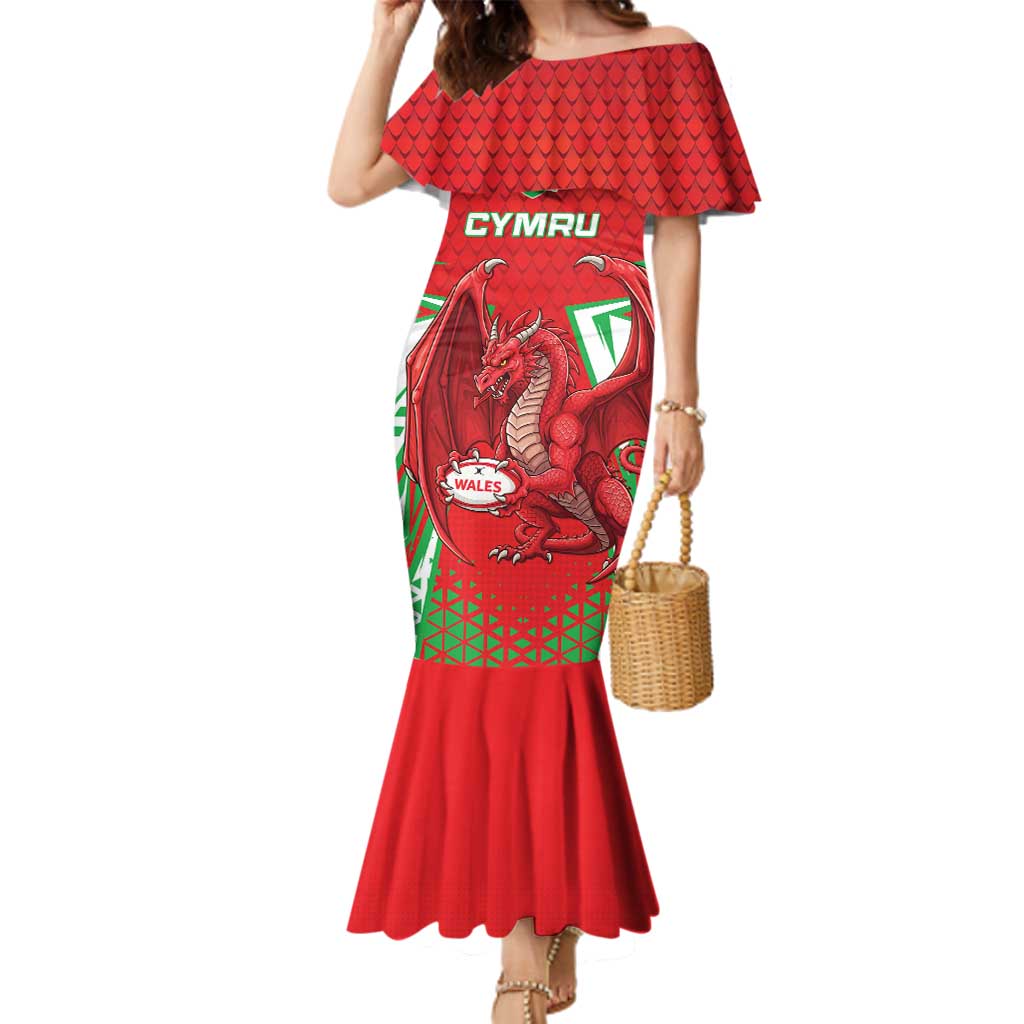 Wales Rugby Custom Family Matching Mermaid Dress and Hawaiian Shirt Dragon Scales Style - Wonder Print Shop