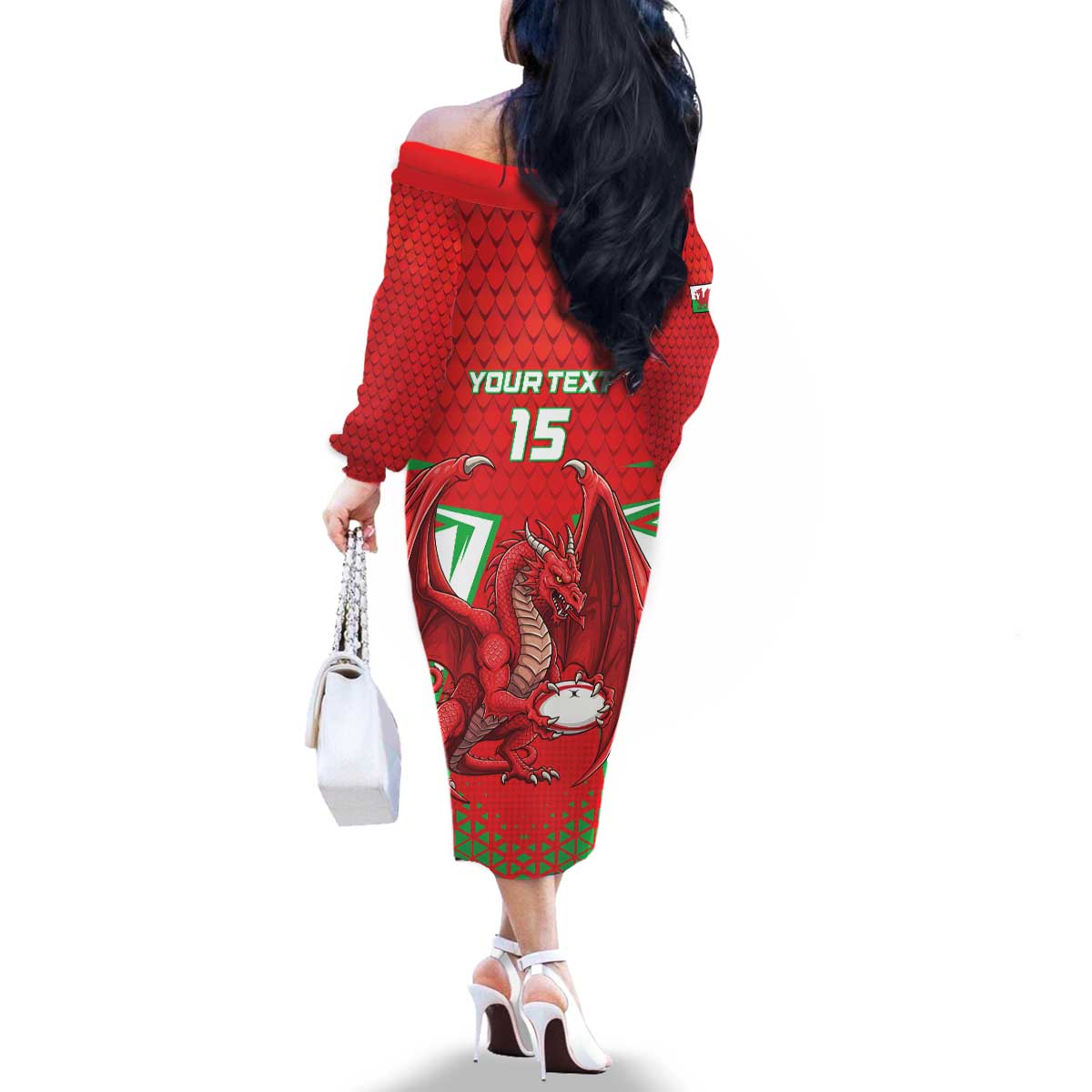 Wales Rugby Custom Family Matching Off The Shoulder Long Sleeve Dress and Hawaiian Shirt Dragon Scales Style - Wonder Print Shop