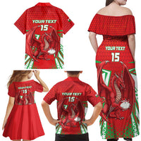 Wales Rugby Custom Family Matching Off Shoulder Maxi Dress and Hawaiian Shirt Dragon Scales Style - Wonder Print Shop
