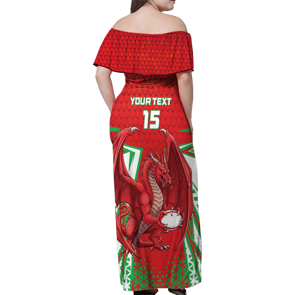 Wales Rugby Custom Family Matching Off Shoulder Maxi Dress and Hawaiian Shirt Dragon Scales Style - Wonder Print Shop