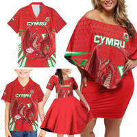 Wales Rugby Custom Family Matching Off Shoulder Short Dress and Hawaiian Shirt Dragon Scales Style - Wonder Print Shop