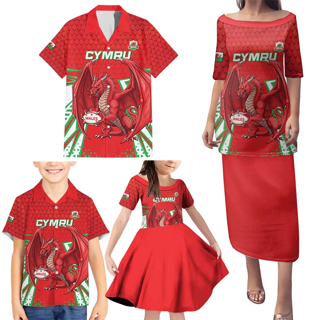 Wales Rugby Custom Family Matching Puletasi and Hawaiian Shirt Dragon Scales Style - Wonder Print Shop